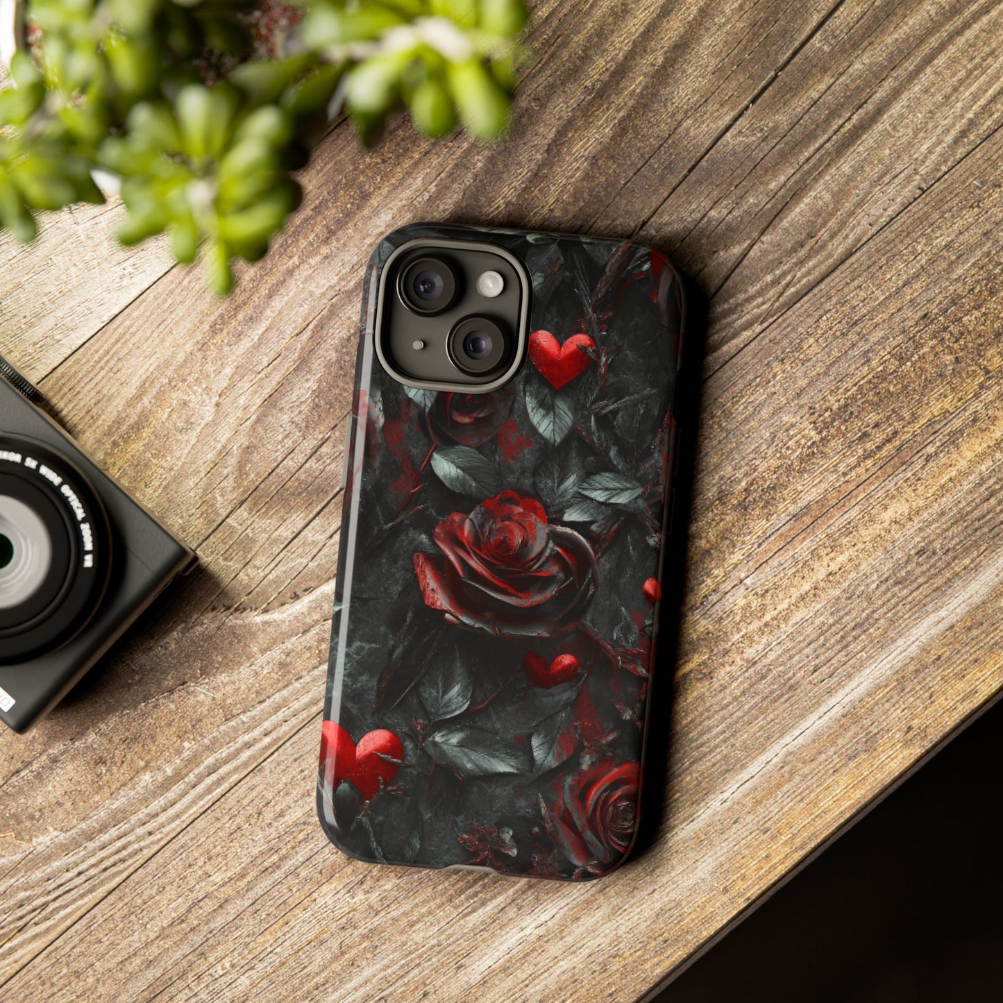 Gothic Valentine Phone Case - Dark Romance Roses and Hearts - iPhone 16 15 14 13 12 11, Samsung Galaxy & Google Pixel Phone Covers