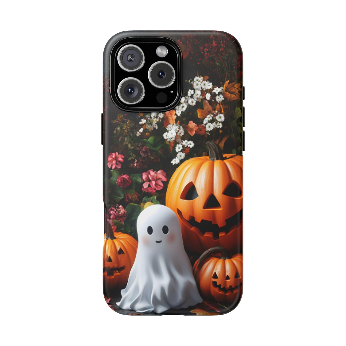 Halloween Phone Case with Cute Ghost and Pumpkins - iPhone 16 15 14 13 12 11, Samsung Galaxy & Google Pixel Phone Covers