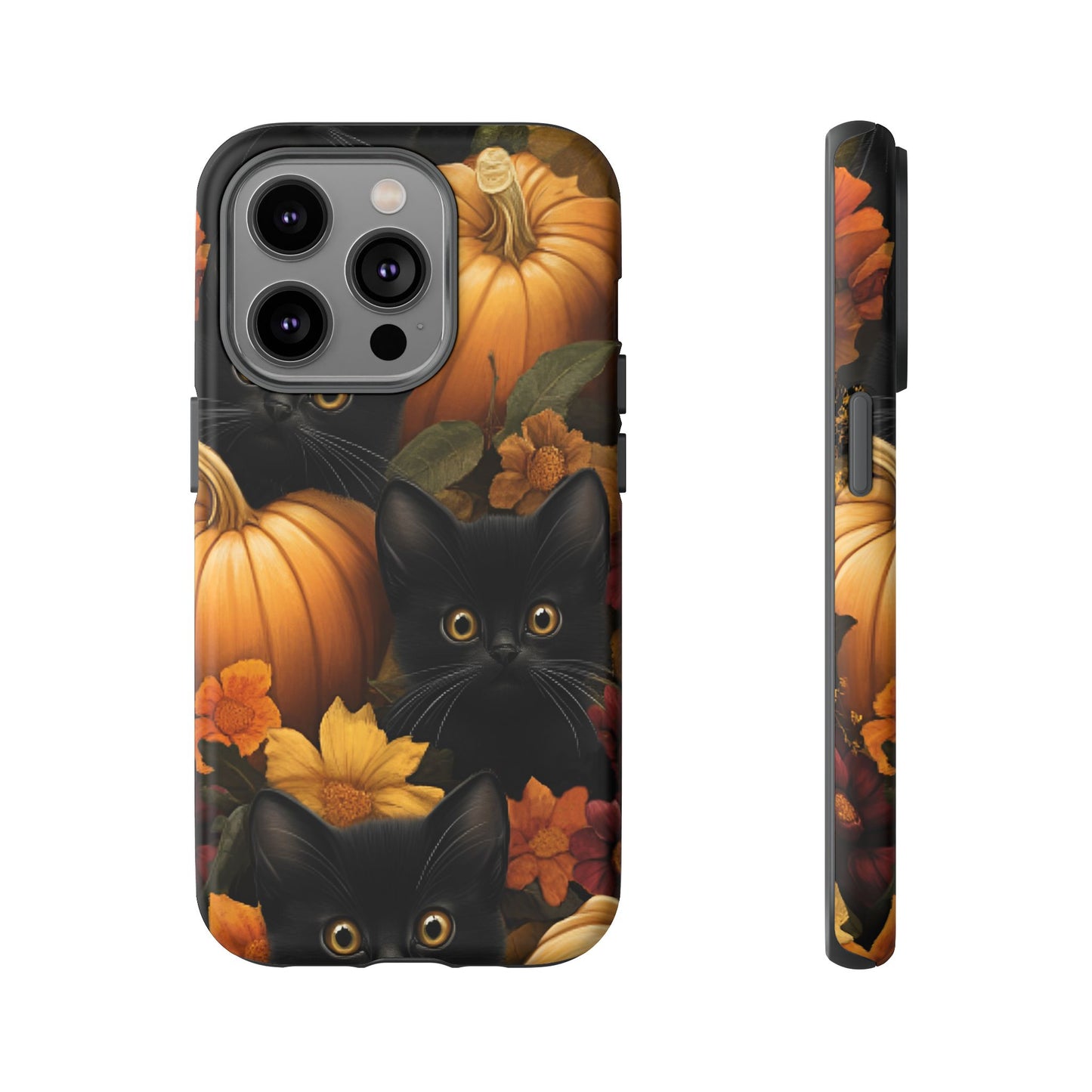 Black Cats and Pumpkins Phone Case - Cute Halloween Phone Cases - iPhone 16 15 14 13 12 11, Samsung Galaxy & Google Pixel Phone Covers