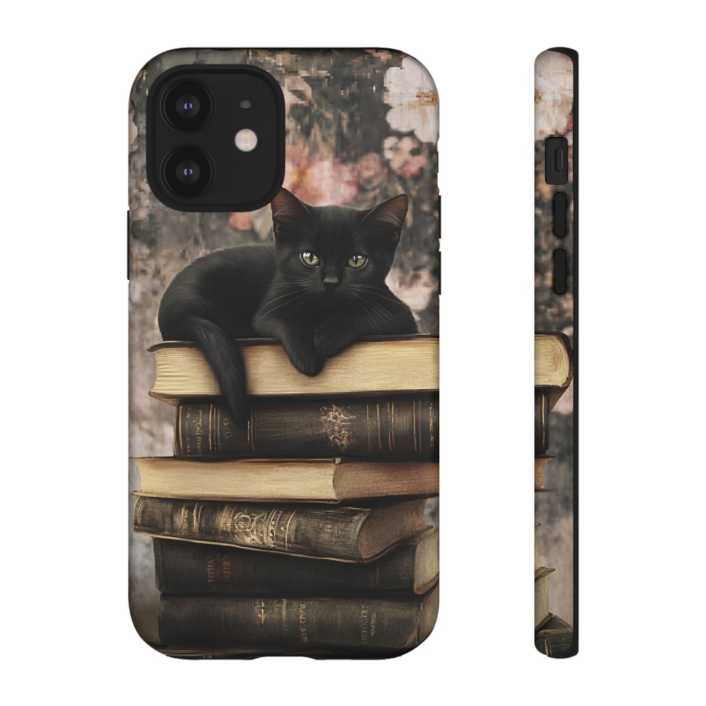 Black Cat and Books Phone Case - Vintage Dark Academia Library Phone Cases - iPhone 16 15 14 13 12 11, Samsung Galaxy & Google Pixel Phone Covers