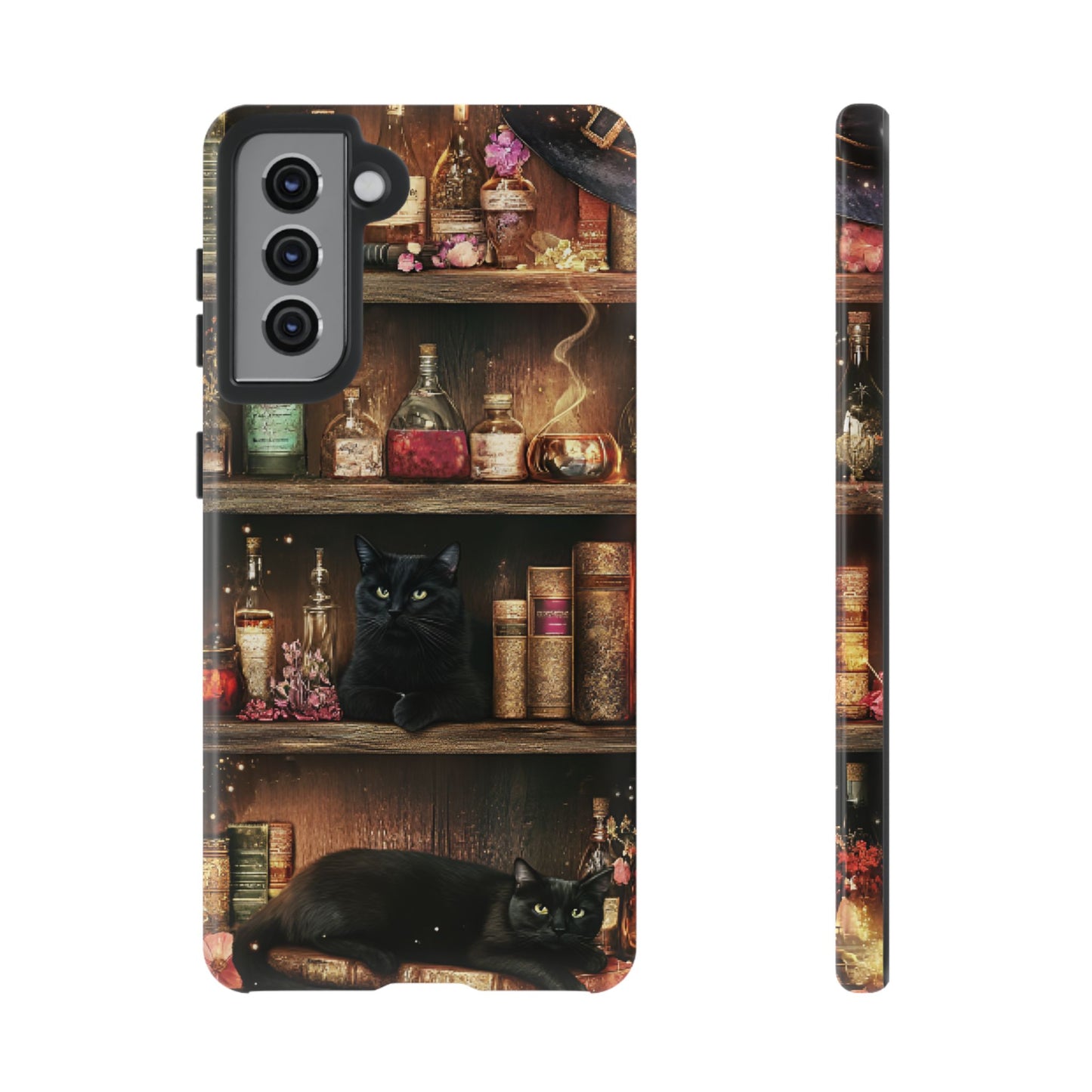 Witch Bookshelf Phone Case - Witchy Books Potions and Black Cats for iPhone 16 15 14 13 12 11, Samsung Galaxy & Google Pixel