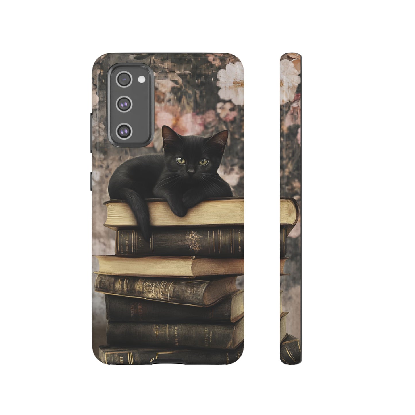 Black Cat and Books Phone Case - Vintage Dark Academia Library Phone Cases - iPhone 16 15 14 13 12 11, Samsung Galaxy & Google Pixel Phone Covers