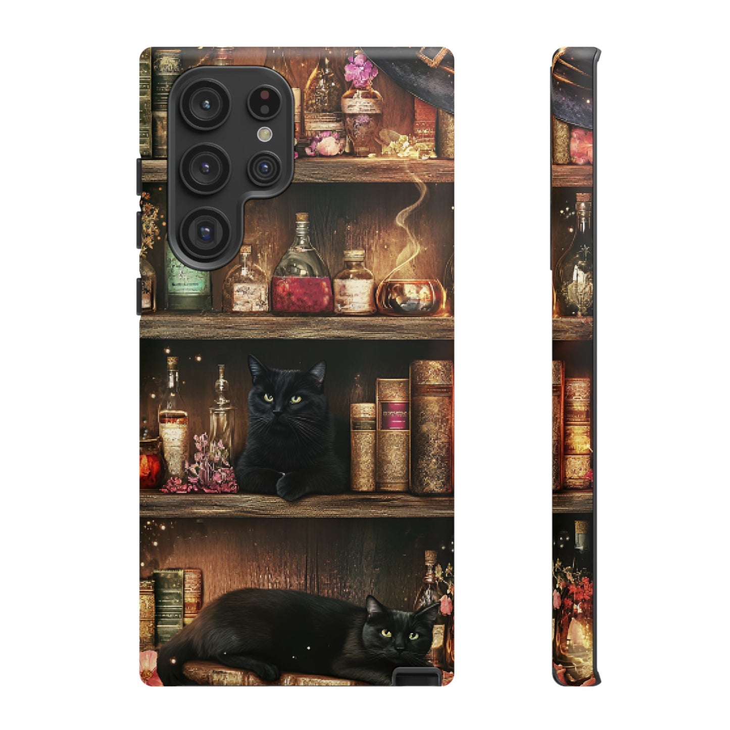 Witch Bookshelf Phone Case - Witchy Books Potions and Black Cats for iPhone 16 15 14 13 12 11, Samsung Galaxy & Google Pixel