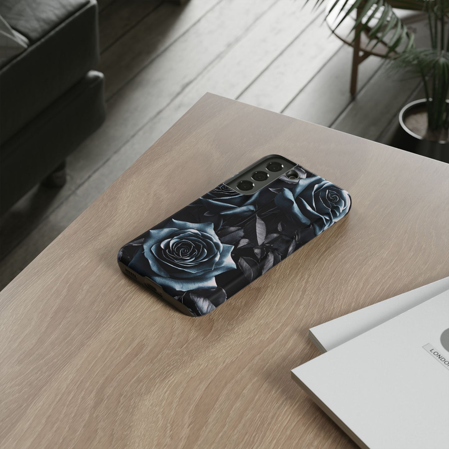 Black and Blue Roses Phone Case - Dark and Moody Gothic Flower Phone Cases for iPhone 16 15 14 13 12 11, Samsung Galaxy & Google Pixel