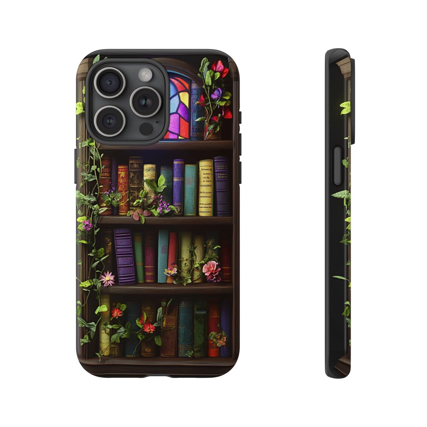 Bookshelf and Stained Glass Window Phone Case - Book Lover Phone Cases - iPhone 16 15 14 13 12 11, Samsung Galaxy & Google Pixel Phone Covers