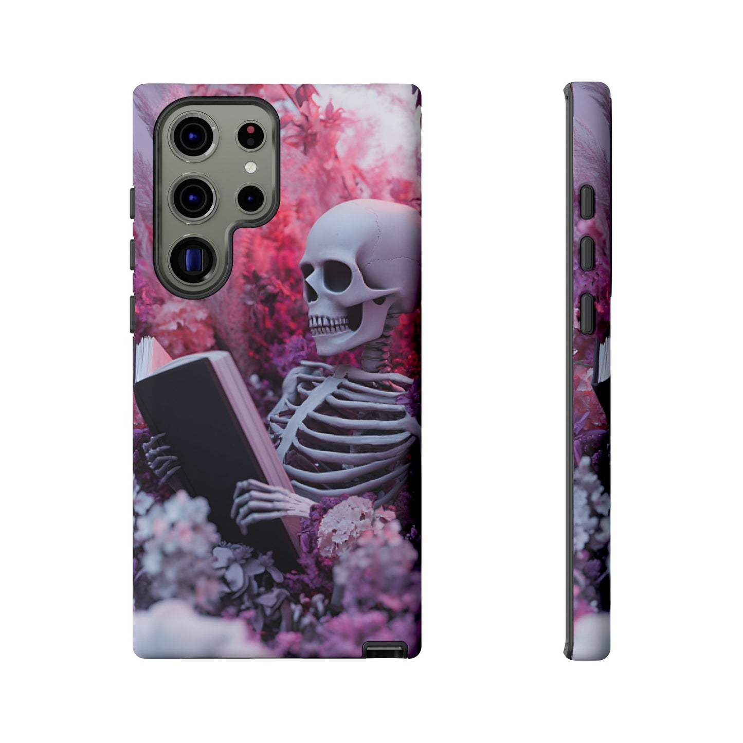 Bookish Skeleton Phone Case - Spooky Floral Halloween Phone Cases - Phone 16 15 14 13 12 11, Samsung Galaxy & Google Pixel Phone Covers