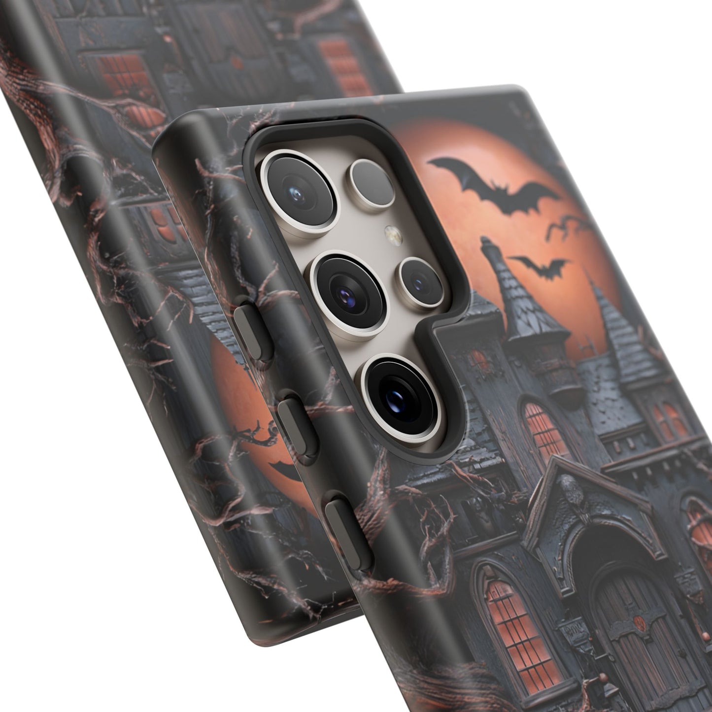 Carved Wood Haunted House Phone Case - Faux Wood Spooky Halloween Phone Cases - iPhone 16 15 14 13 12 11, Samsung Galaxy & Google Pixel Phone Covers