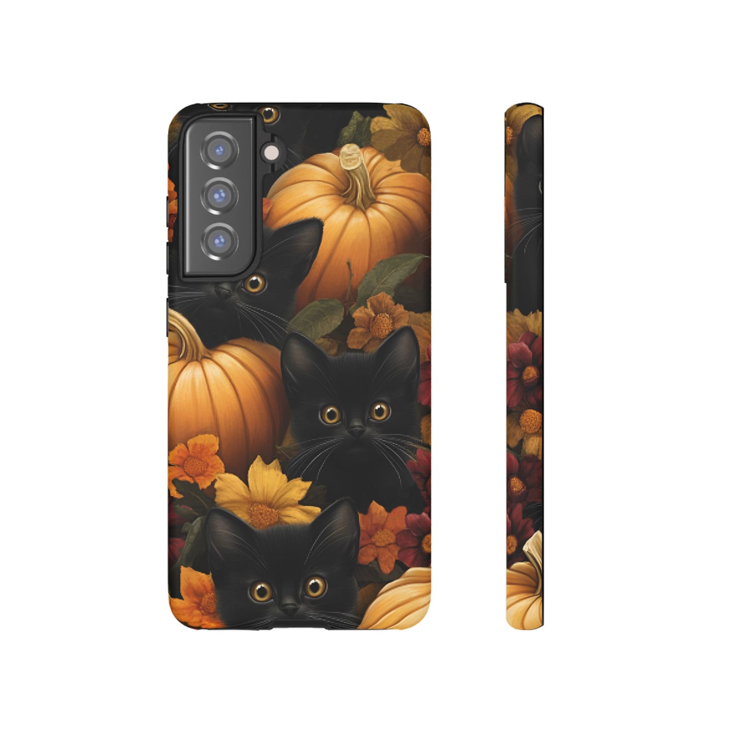 Black Cats and Pumpkins Phone Case - Cute Halloween Phone Cases for iPhone 16 15 14 13 12 11, Samsung Galaxy & Google Pixel