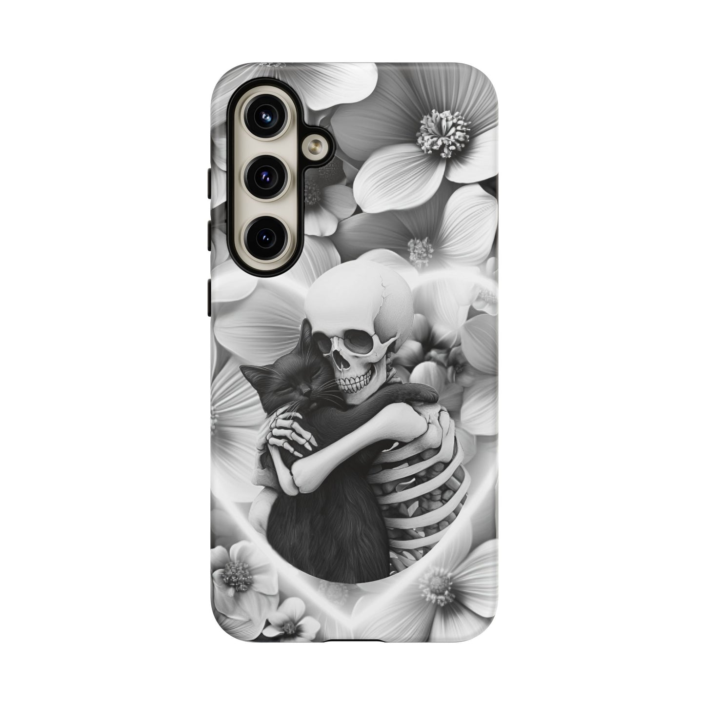 Skeleton & Black Cat Phone Case - Aesthetic Cat Lover Phone Cases for iPhone 16 15 14 13 12 11, Samsung Galaxy & Google Pixel