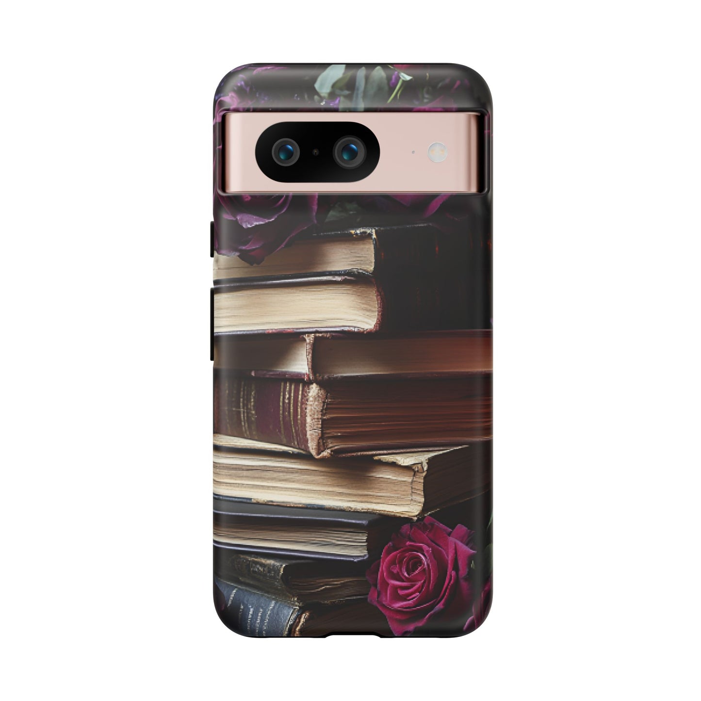 Books and Roses Phone Case - Bookish Dark Academia Phone Cover for iPhone 16 15 14 13 12 11, Samsung Galaxy & Google Pixel