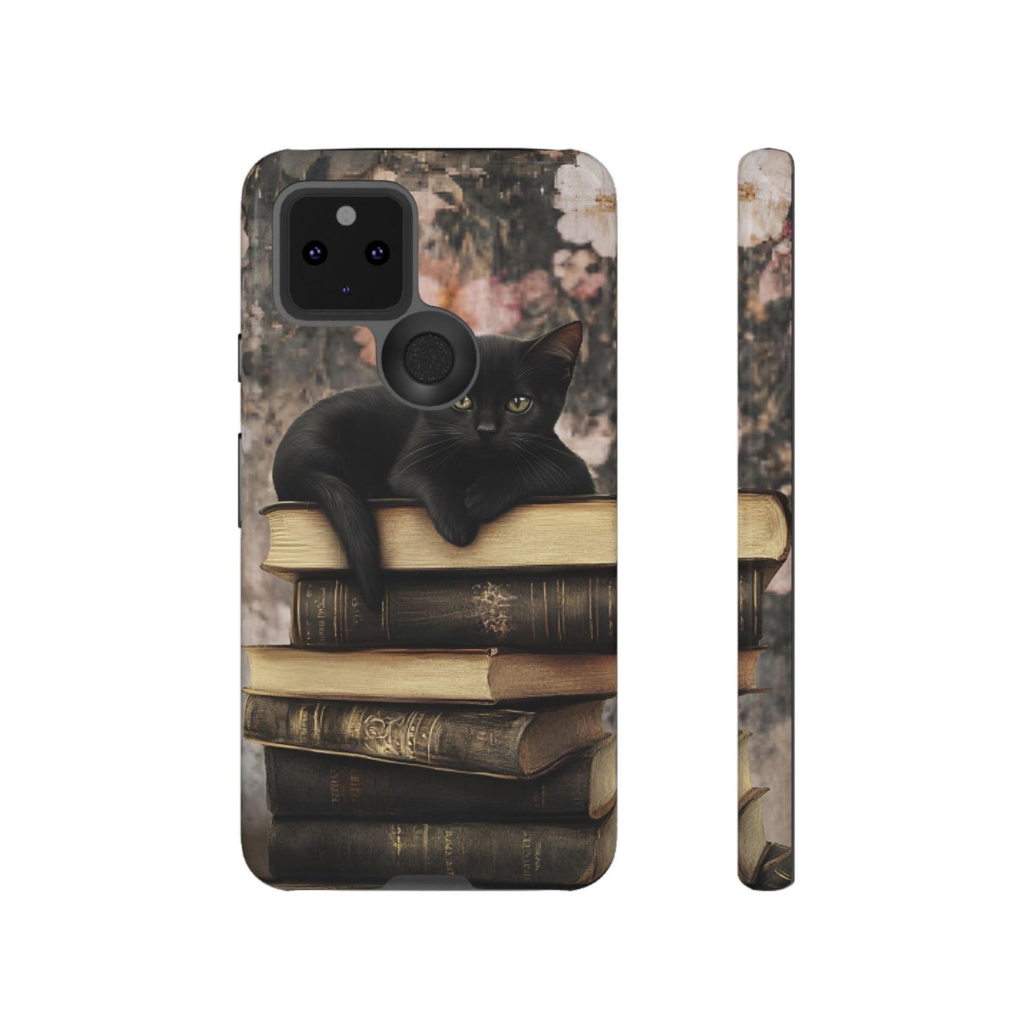 Black Cat and Books Phone Case - Vintage Dark Academia Library Phone Cases for iPhone 16 15 14 13 12 11, Samsung Galaxy & Google Pixel