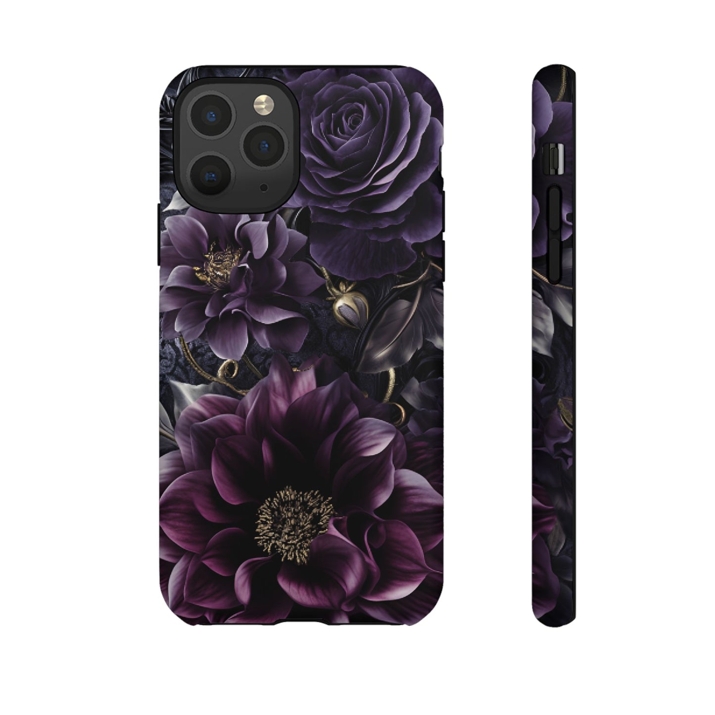 Gothic Dark Floral Phone Case - Aesthetic Purple and Gold Flowers - iPhone 16 15 14 13 12 11, Samsung Galaxy & Google Pixel Phone Covers