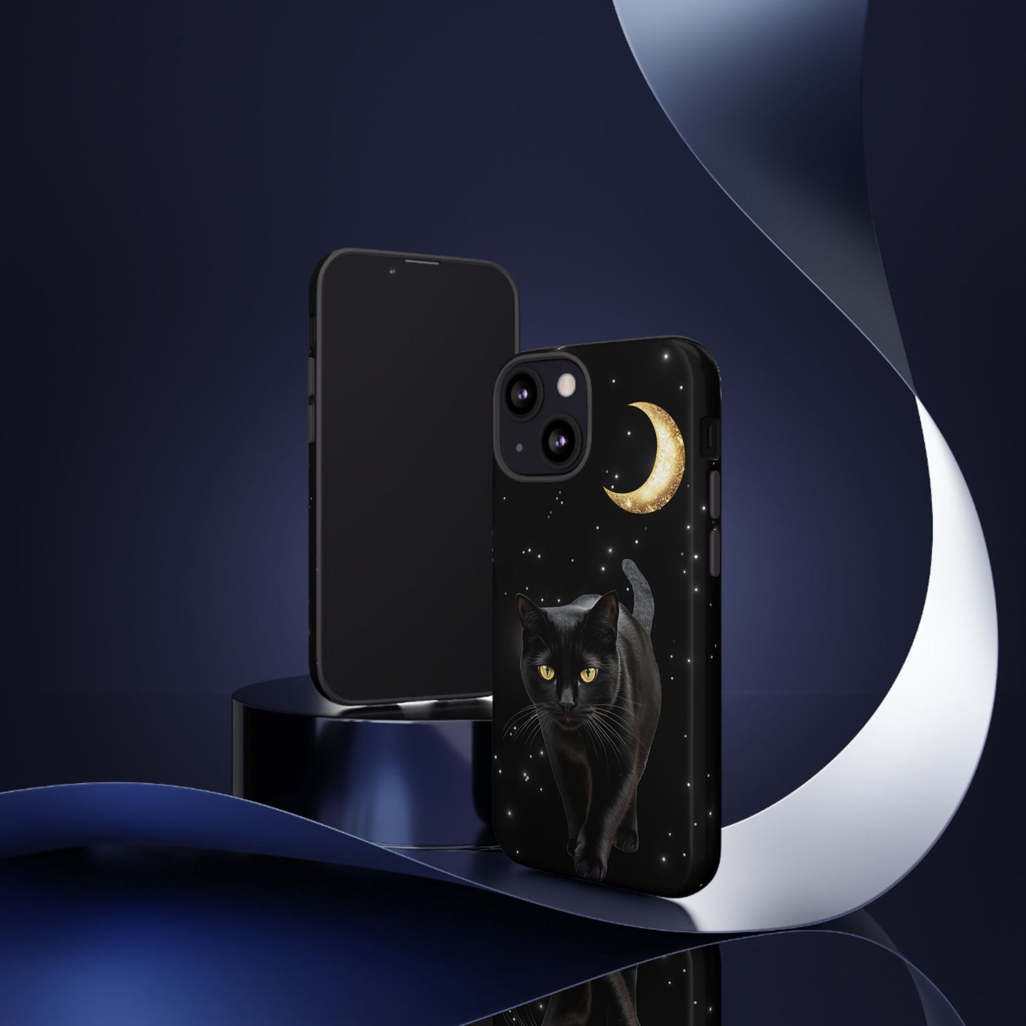 Black Cat and Moon Phone Case - Celestial Cat Lover Phone Cases for iPhone 16 15 14 13 12 11, Samsung Galaxy & Google Pixel