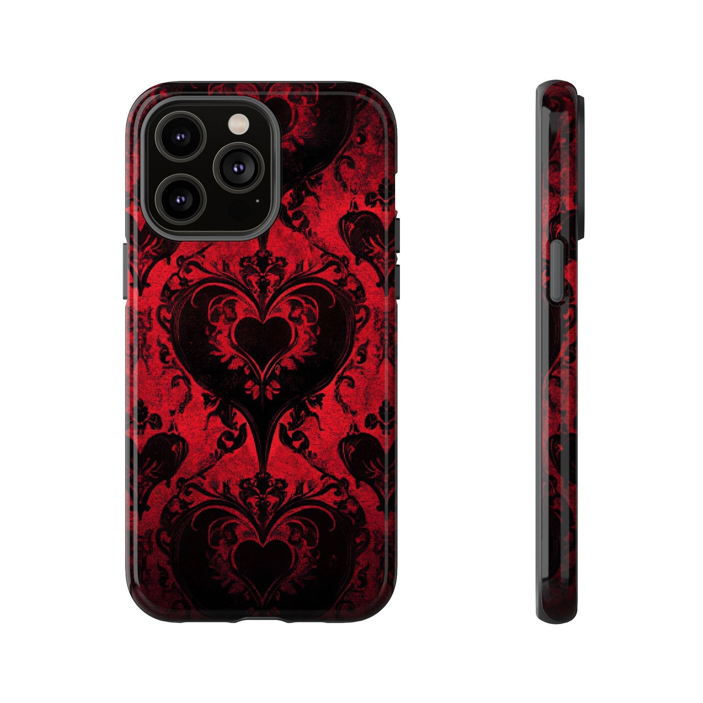 Gothic Dark Romance Phone Case - Black Hearts Phone Cover for iPhone 16 15 14 13 12 11, Samsung Galaxy & Google Pixel