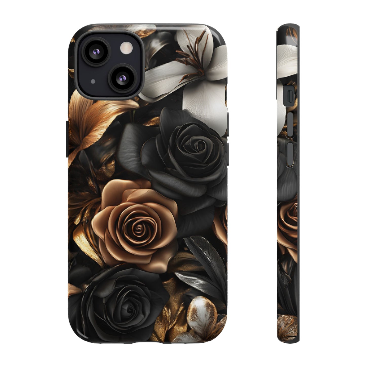 Floral Phone Case - Black and Gold Roses - iPhone 16 15 14 13 12 11, Samsung Galaxy & Google Pixel Phone Covers