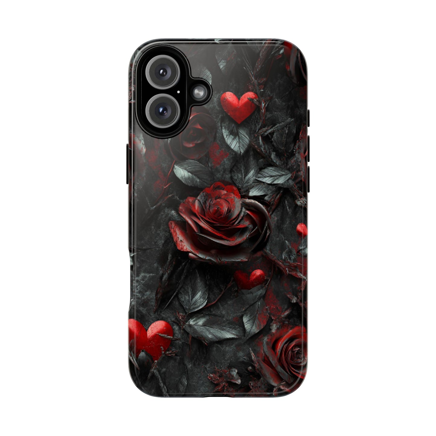 Gothic Valentine Phone Case - Dark Romance Roses and Hearts for iPhone 16 15 14 13 12 11, Samsung Galaxy & Google Pixel