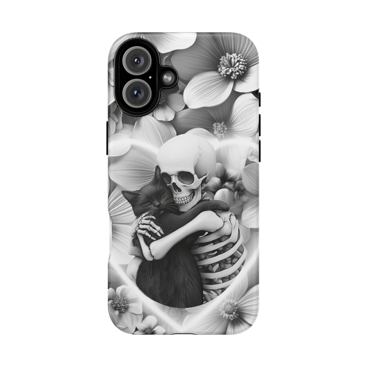 Skeleton & Black Cat Phone Case - Aesthetic Cat Lover Phone Cases for iPhone 16 15 14 13 12 11, Samsung Galaxy & Google Pixel