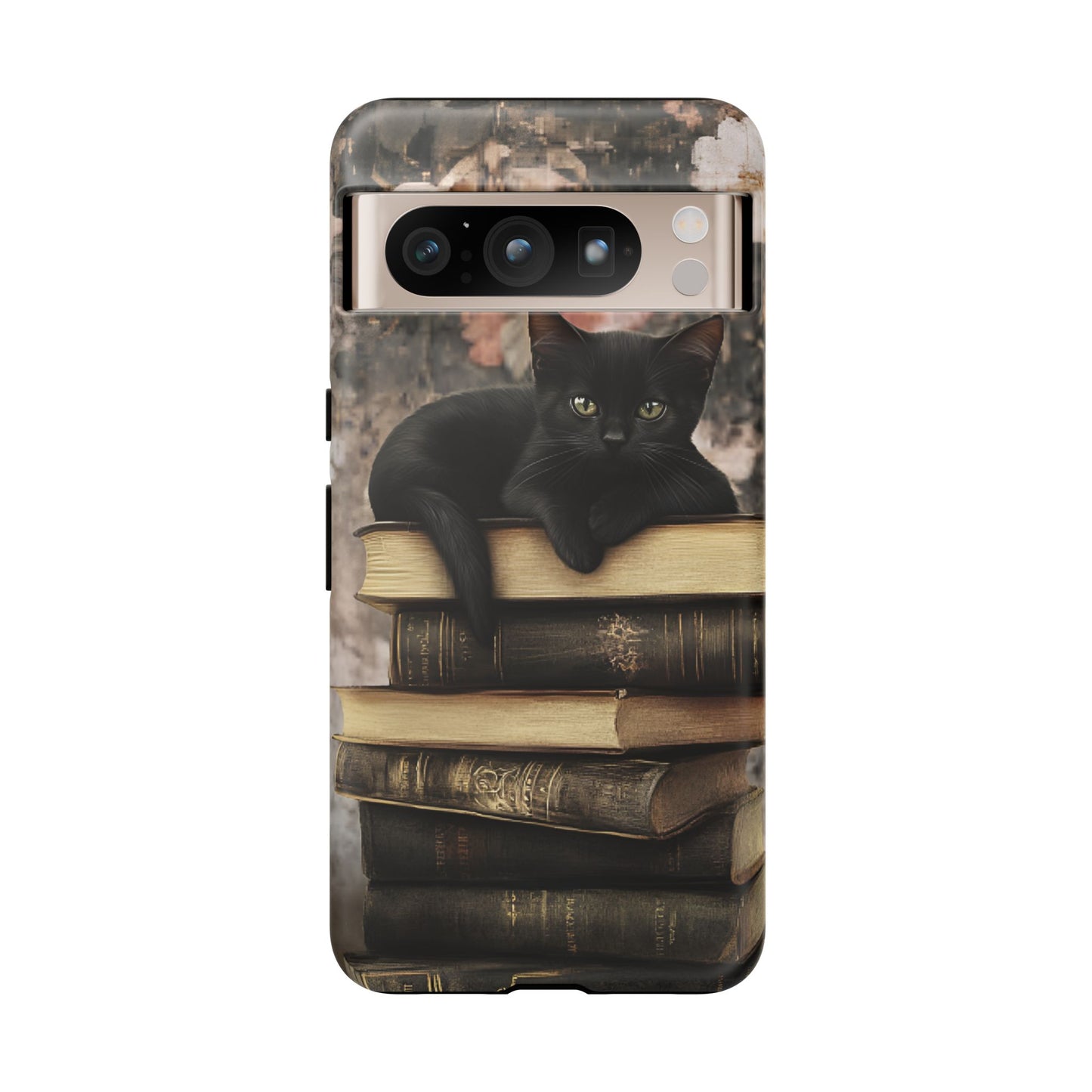 Black Cat and Books Phone Case - Vintage Dark Academia Library Phone Cases for iPhone 16 15 14 13 12 11, Samsung Galaxy & Google Pixel