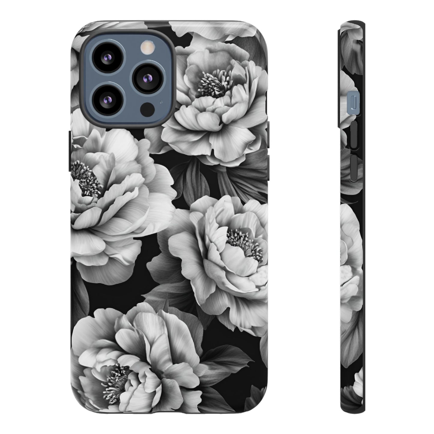 Black and White Peony Flower Phone Case - Aesthetic Dark Floral Phone Cases - iPhone 16 15 14 13 12 11, Samsung Galaxy & Google Pixel Phone Covers