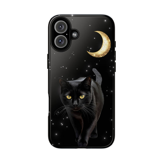 Black Cat and Moon Phone Case - Celestial Cat Lover Phone Cases - iPhone 16 15 14 13 12 11, Samsung Galaxy & Google Pixel Phone Covers - Boo and Bewear