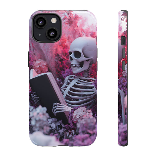 Bookish Skeleton Phone Case - Spooky Floral Halloween Phone Cases - Phone 16 15 14 13 12 11, Samsung Galaxy & Google Pixel Phone Covers - Boo and Bewear