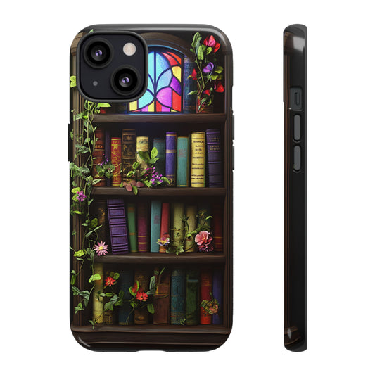 Bookshelf and Stained Glass Window Phone Case - Book Lover Phone Cases - iPhone 16 15 14 13 12 11, Samsung Galaxy & Google Pixel Phone Covers - Boo and Bewear