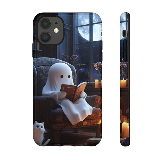 Ghost Reading Book Phone Case - Bookish Halloween Phone Cases - iPhone 16 15 14 13 12 11, Samsung Galaxy & Google Pixel Phone Covers - Boo and Bewear