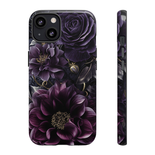 Gothic Dark Floral Phone Case - Aesthetic Purple and Gold Flowers - iPhone 16 15 14 13 12 11, Samsung Galaxy & Google Pixel Phone Covers - Boo and Bewear