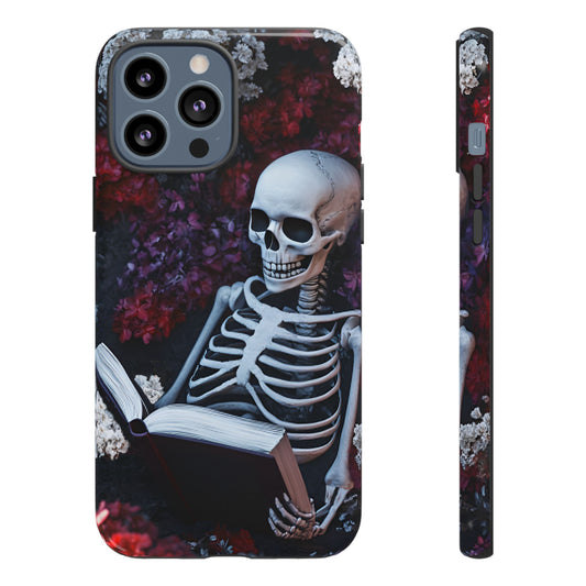Skeleton Reading Book Phone Case - Bookish Halloween Phone Cases - iPhone 16 15 14 13 12 11, Samsung Galaxy & Google Pixel Phone Covers - Boo and Bewear
