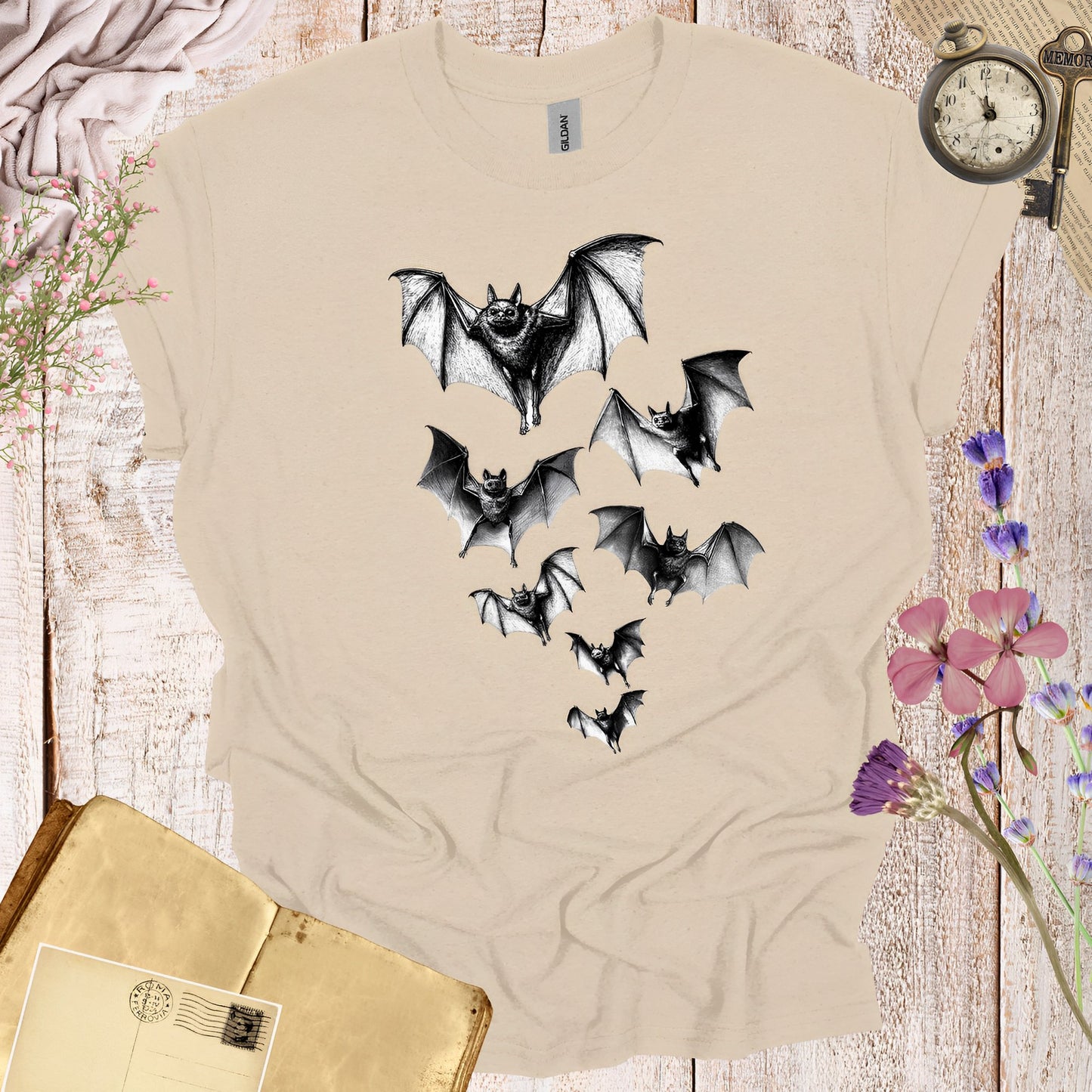 Bat T-Shirt - Vintage Y2K Inspired Gothic Halloween Bats - Boo and Bewear