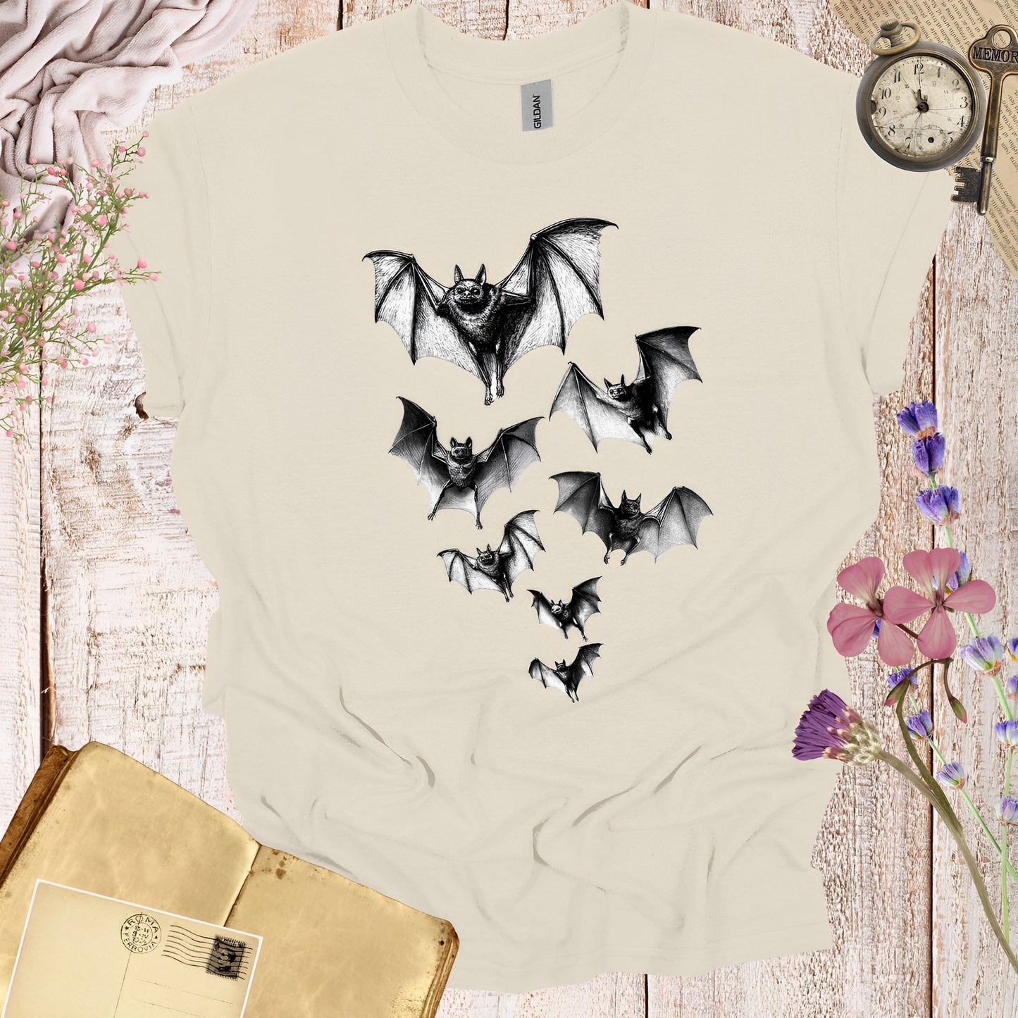 Bat T-Shirt - Vintage Y2K Inspired Gothic Halloween Bats - Boo and Bewear