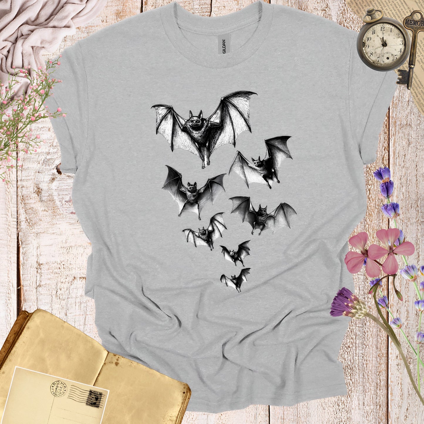 Bat T-Shirt - Vintage Y2K Inspired Gothic Halloween Bats - Boo and Bewear