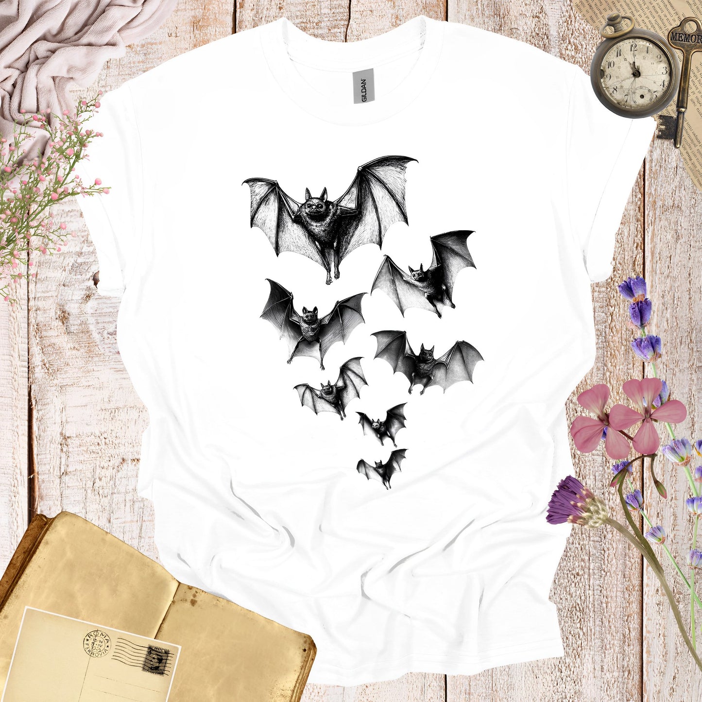 Bat T-Shirt - Vintage Y2K Inspired Gothic Halloween Bats - Boo and Bewear