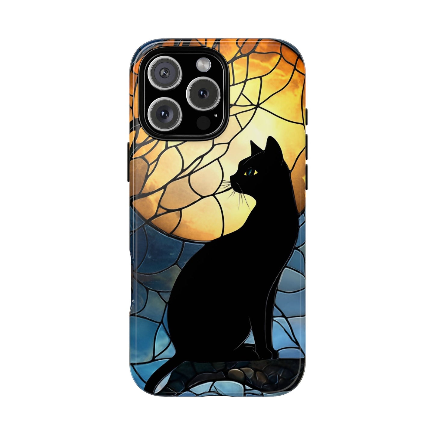 Black Cat and Moon Stained Glass Phone Case - Celestial Cat Lover Phone Cases - iPhone 16 15 14 13 12 11, Samsung Galaxy & Google Pixel Phone Covers - Boo and Bewear