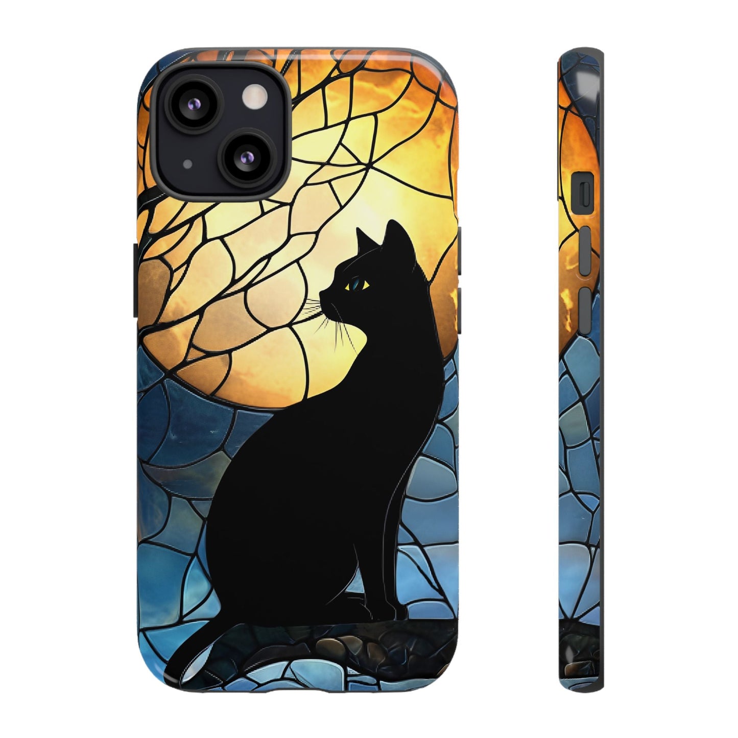 Black Cat and Moon Stained Glass Phone Case - Celestial Cat Lover Phone Cases - iPhone 16 15 14 13 12 11, Samsung Galaxy & Google Pixel Phone Covers - Boo and Bewear