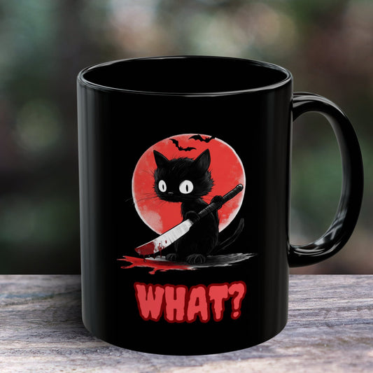 Black Cat Halloween Mug What? - Boo and Bewear