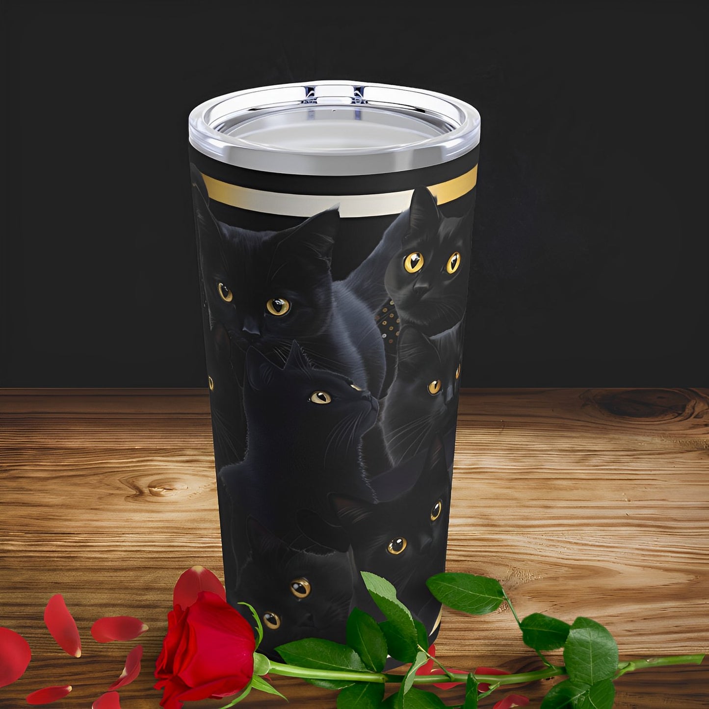 Black Cat Tumbler - Black and Gold Tumbler for Cat Lovers - Boo and Bewear