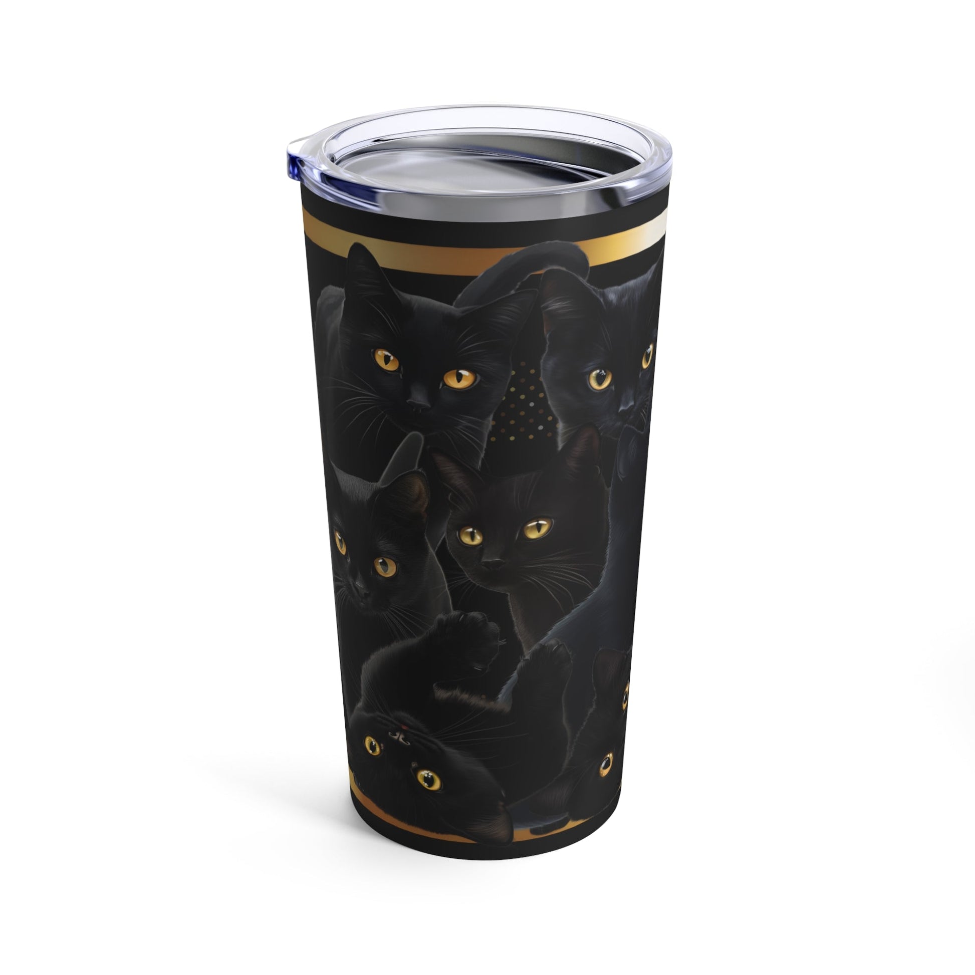 Black Cat Tumbler - Black and Gold Tumbler for Cat Lovers - Boo and Bewear