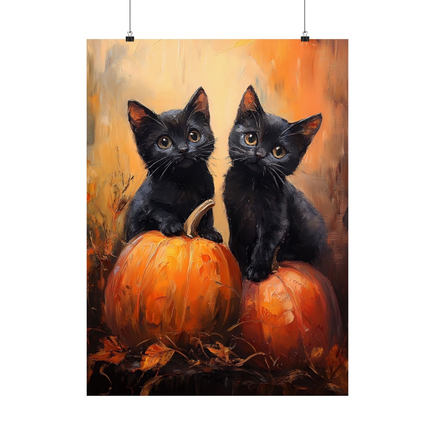 Black Cats and Pumpkins Wall Art Print - Cute Halloween Painting - Fall Pumpkin Poster for Cat Lovers - Boo and Bewear