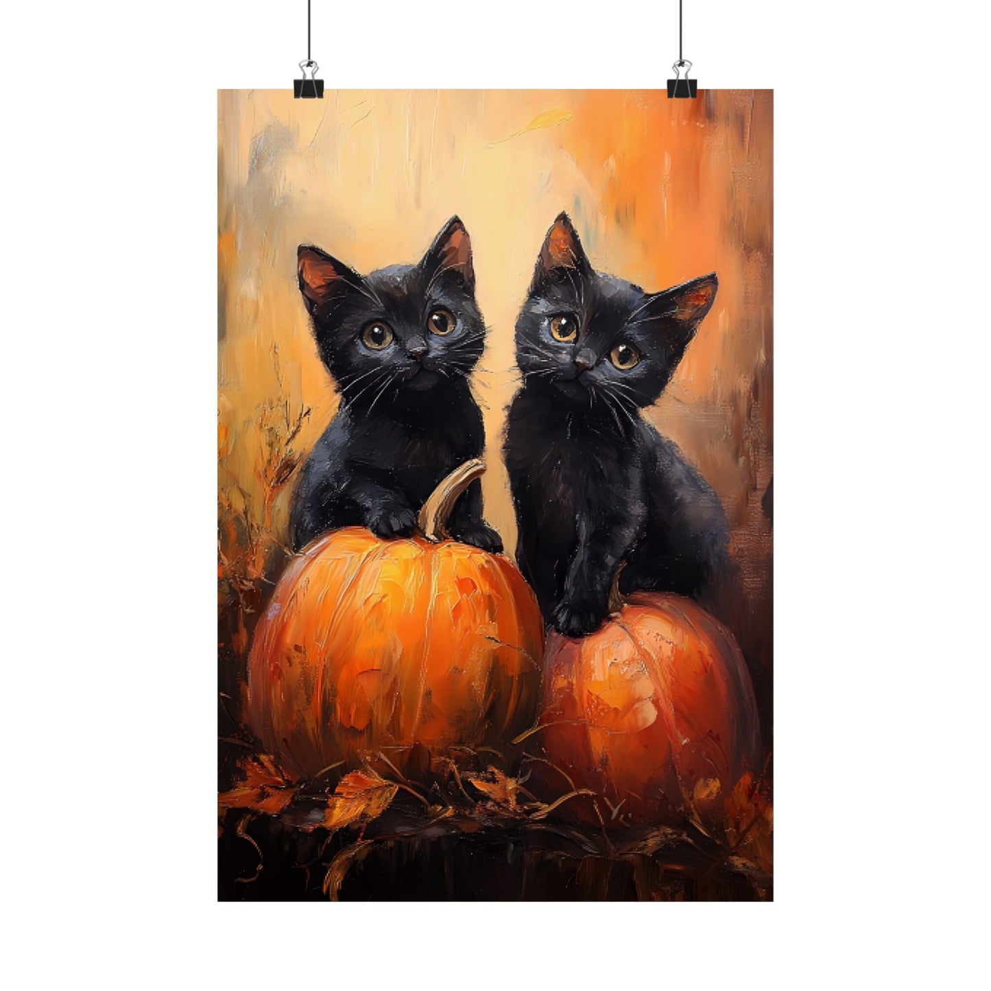 Black Cats and Pumpkins Wall Art Print - Cute Halloween Painting -  Fall Pumpkin Poster for Cat Lovers