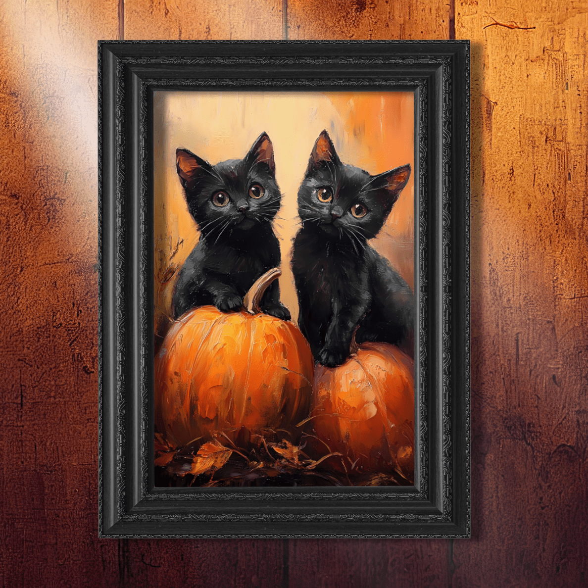 Black Cats and Pumpkins Wall Art Print - Cute Halloween Painting - Fall Pumpkin Poster for Cat Lovers - Boo and Bewear