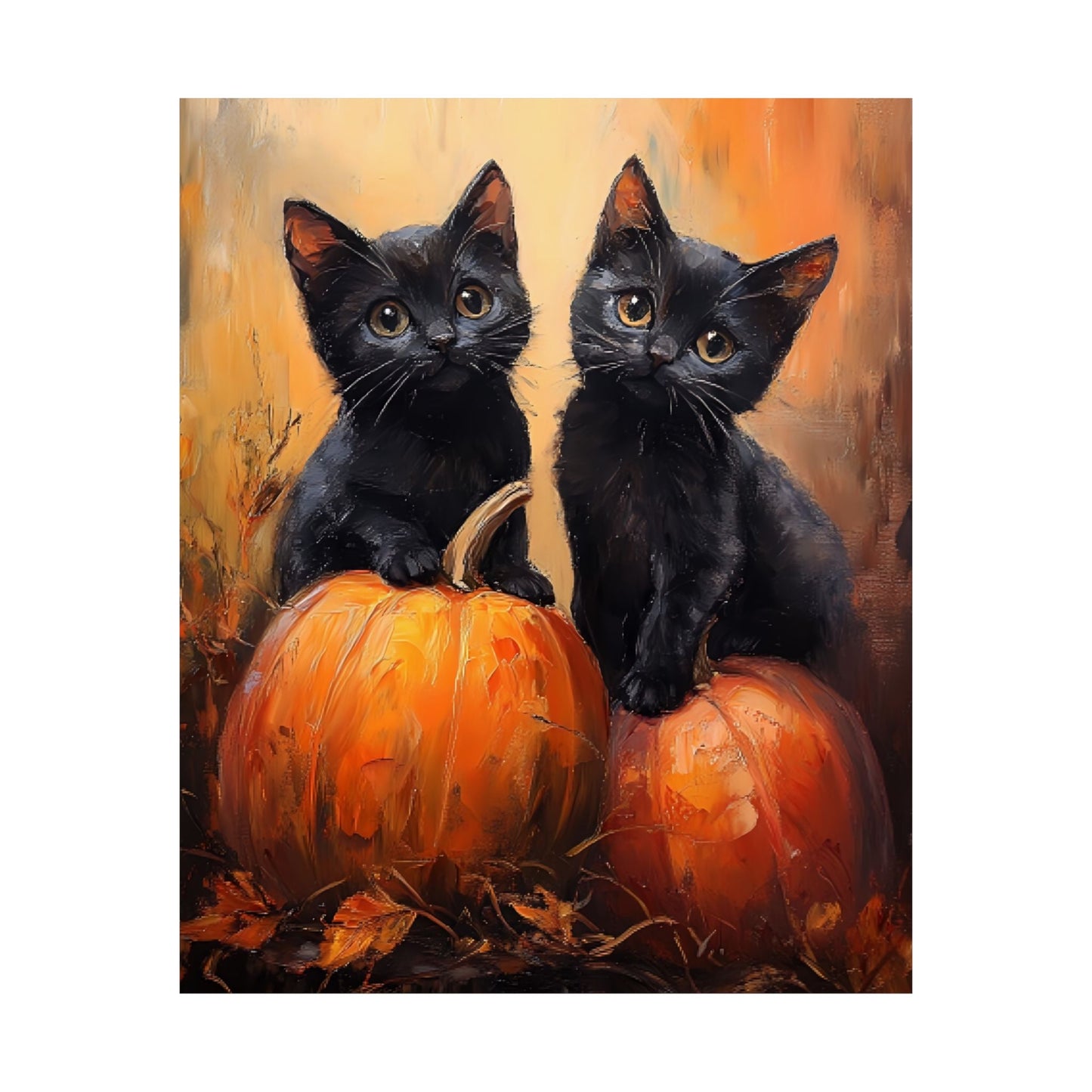 Black Cats and Pumpkins Wall Art Print - Cute Halloween Painting -  Fall Pumpkin Poster for Cat Lovers