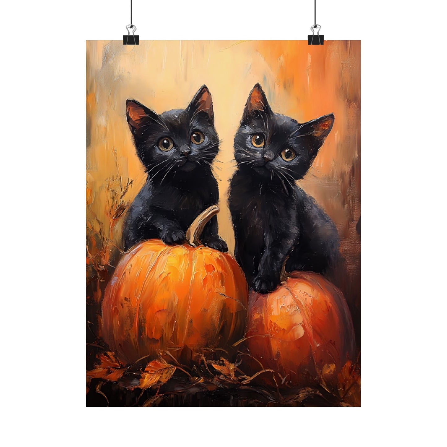 Black Cats and Pumpkins Wall Art Print - Cute Halloween Painting - Fall Pumpkin Poster for Cat Lovers - Boo and Bewear