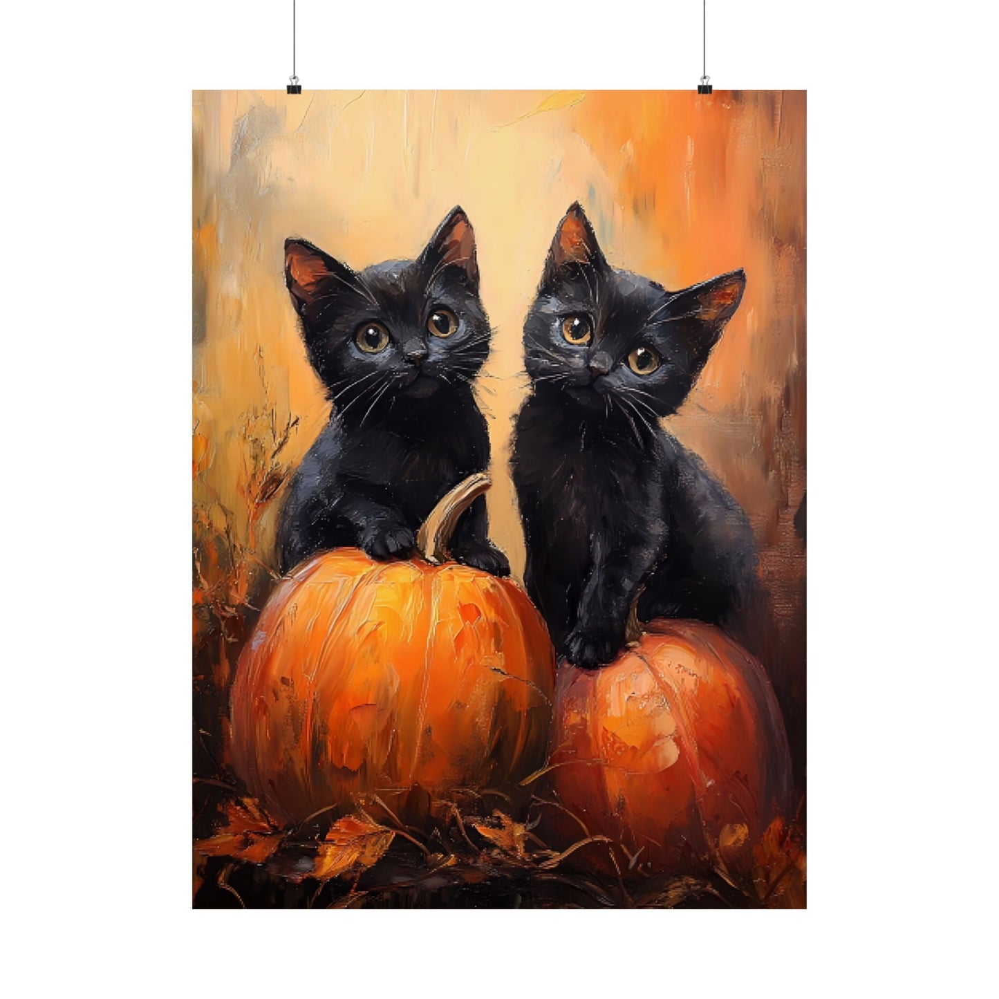 Black Cats and Pumpkins Wall Art Print - Cute Halloween Painting - Fall Pumpkin Poster for Cat Lovers - Boo and Bewear