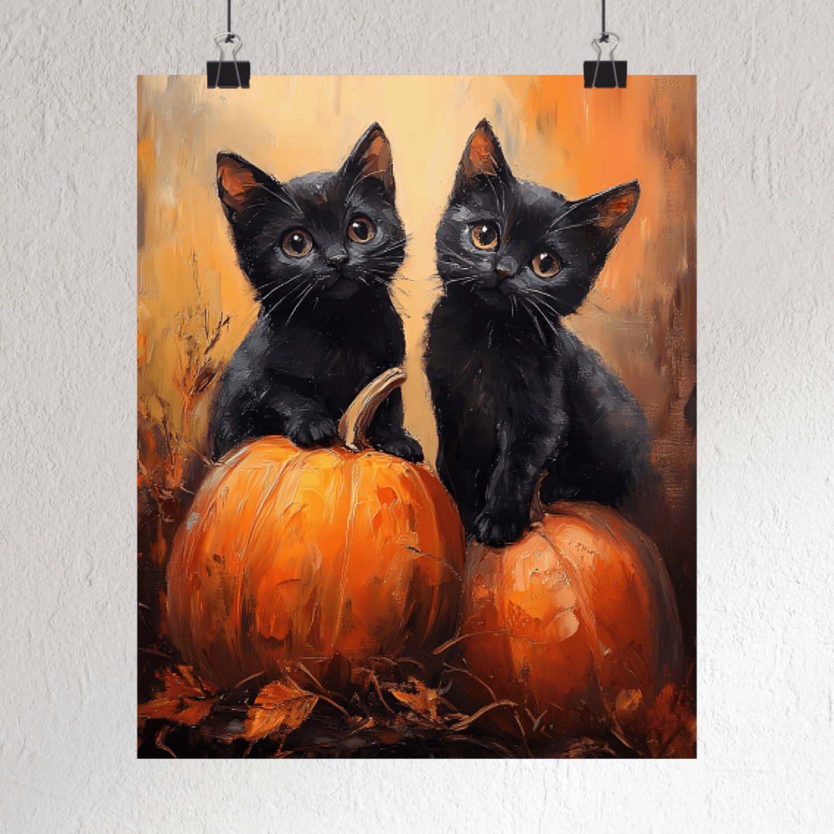 Black Cats and Pumpkins Wall Art Print - Cute Halloween Painting - Fall Pumpkin Poster for Cat Lovers - Boo and Bewear