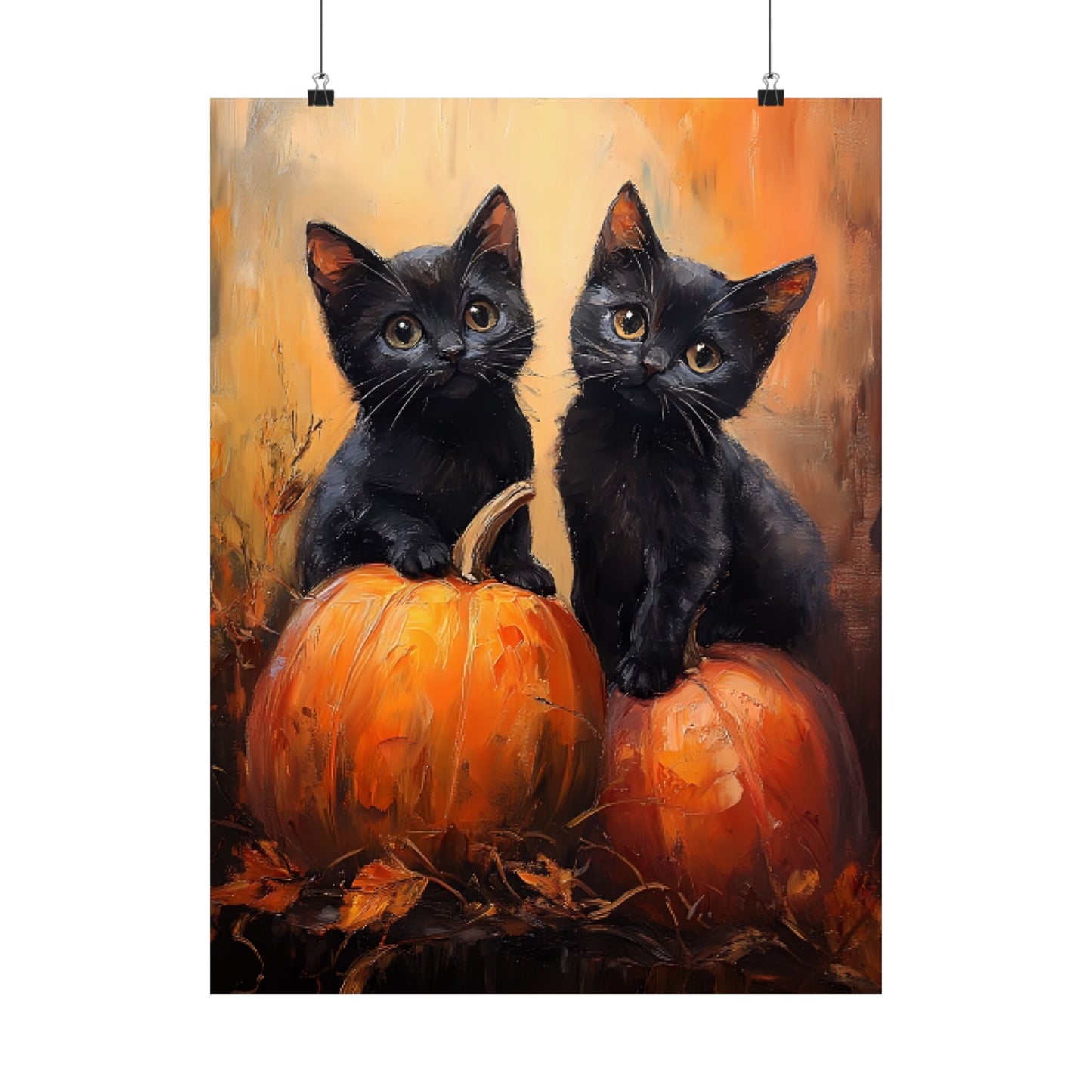 Black Cats and Pumpkins Wall Art Print - Cute Halloween Painting - Fall Pumpkin Poster for Cat Lovers - Boo and Bewear