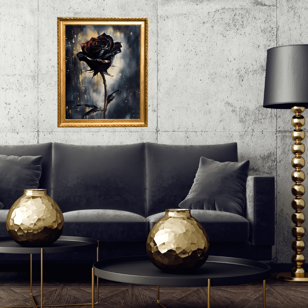 Black Rose Painting - Gothic Floral Wall Art Print - Vintage Victorian Dark Romance Poster