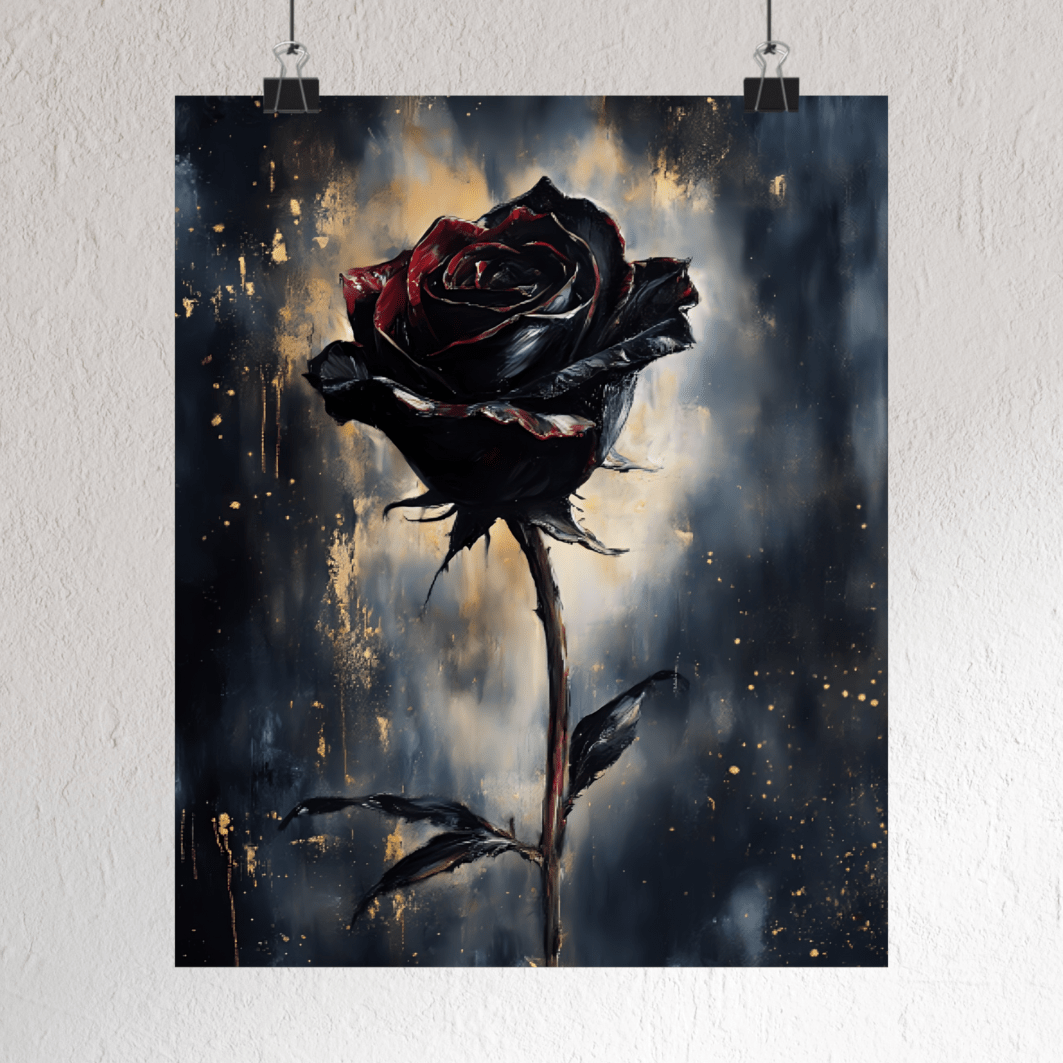 Black Rose Painting - Gothic Floral Wall Art Print - Vintage Victorian Dark Romance Poster - Boo and Bewear