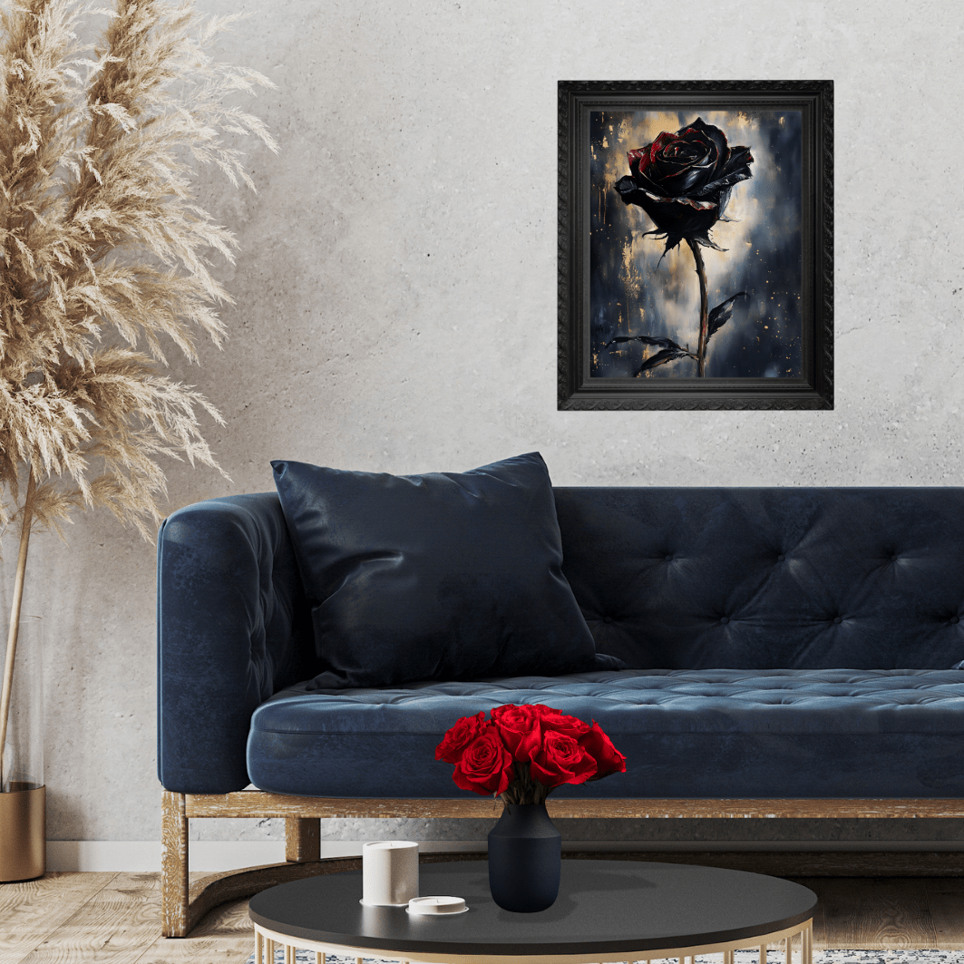 Black Rose Painting - Gothic Floral Wall Art Print - Vintage Victorian Dark Romance Poster