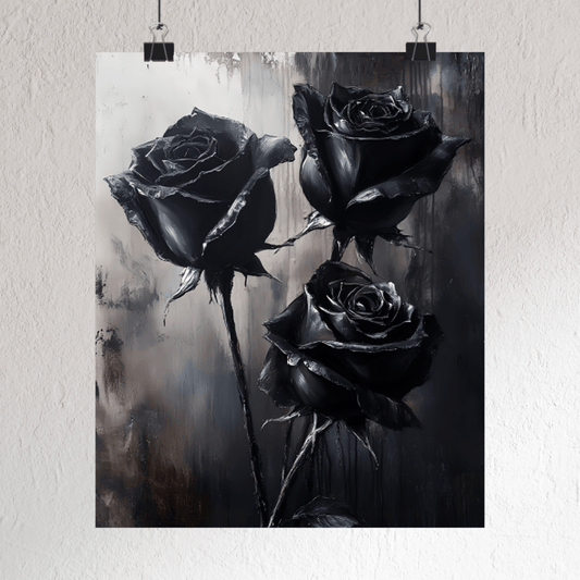 Black Roses Wall Art Painting - Gothic Flower Print - Vintage Dark Rose Poster - Boo and Bewear